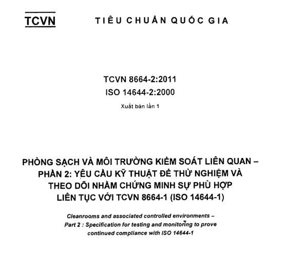 Tiêu chuẩn Quốc Gia TCVN 8664-2:2011 về Phòng sạch và môi trường liên quan